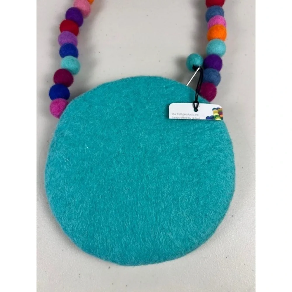 BNB Crafts Inc Rainbow Felt Wool Crossbody Bag Handmade Nepal Pom Pom Strap NEW